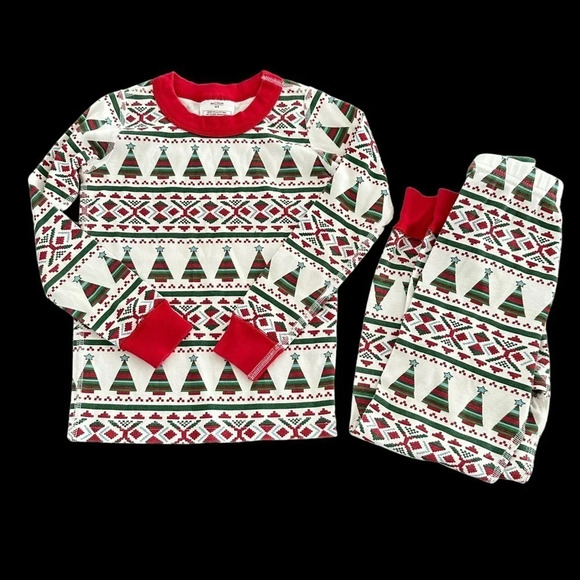Hanna Andersson size 5 Organic Cotton Fair isle Christmas Tree Pajama Set Nordic - Picture 1 of 3
